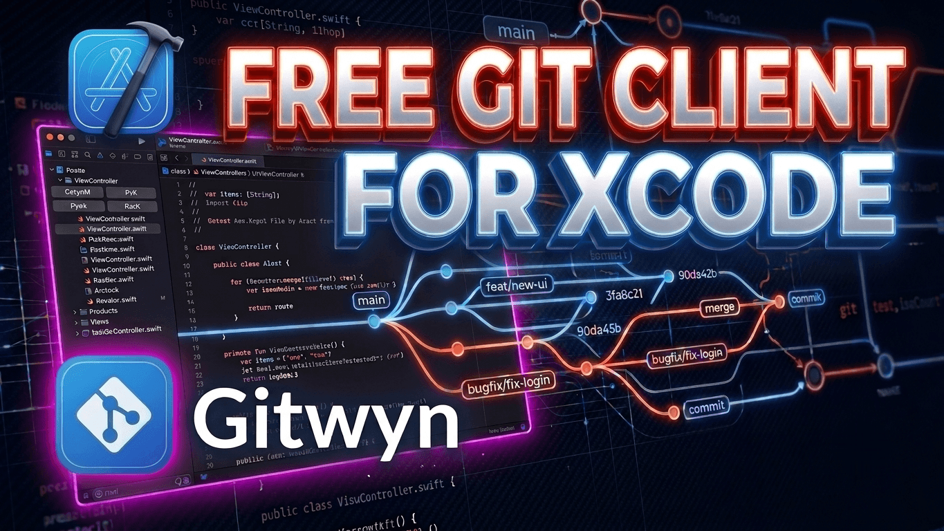 Gitwyn open over an Xcode project, showing staged changes and a diff